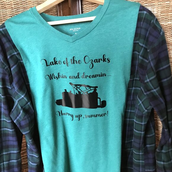 Lake of Ozarks Oversized Graphic Tshirt, M-XL: Boating Theme Flannel Tee Upcycle - Picture 3 of 9